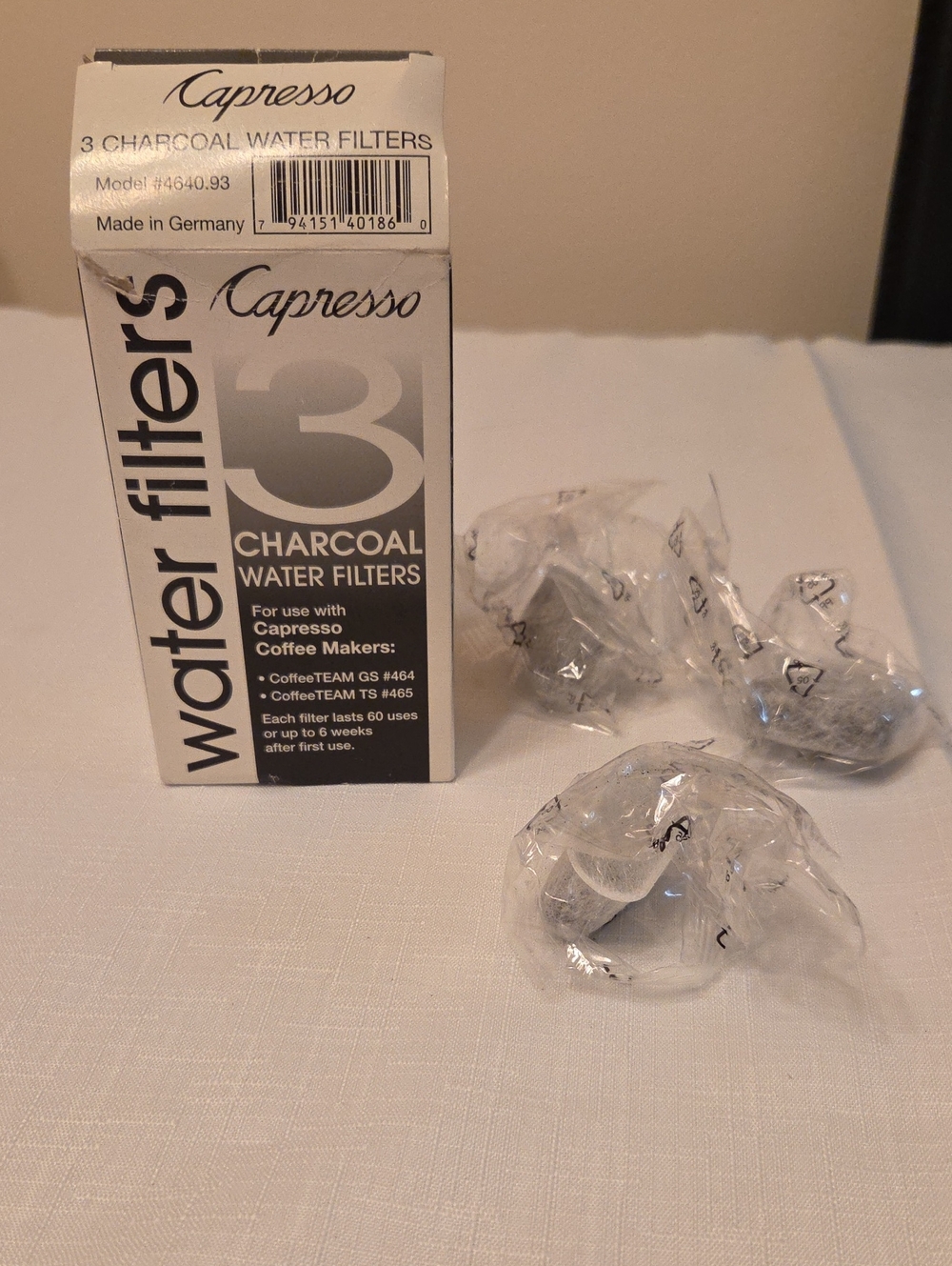 Capresso Charcoal Water Filters For Coffee Makers 3 Filters 2 Sealed 1 Open
